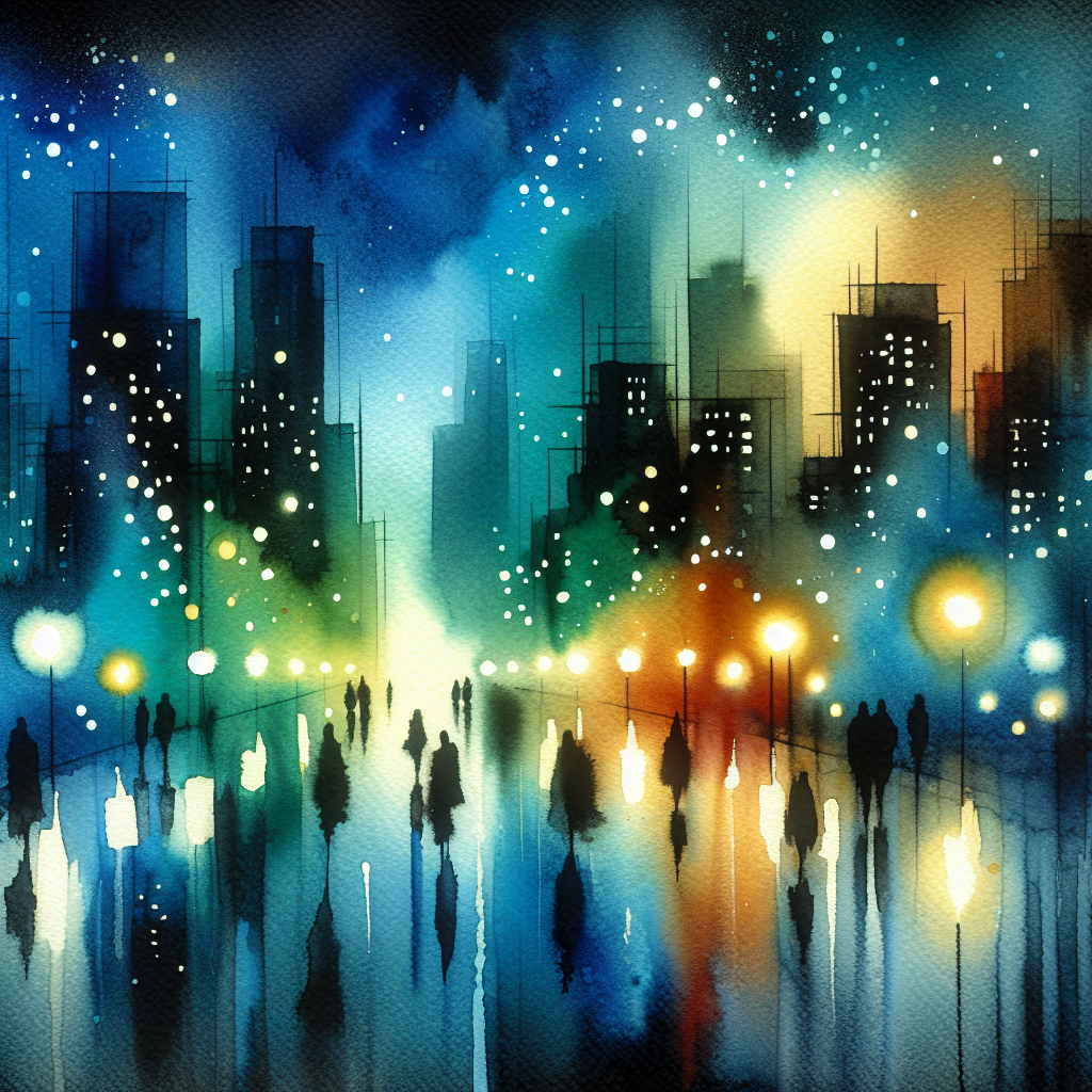 Nocturnal Hues: Shadow & Luminescence — reverse coloring page watercolor background