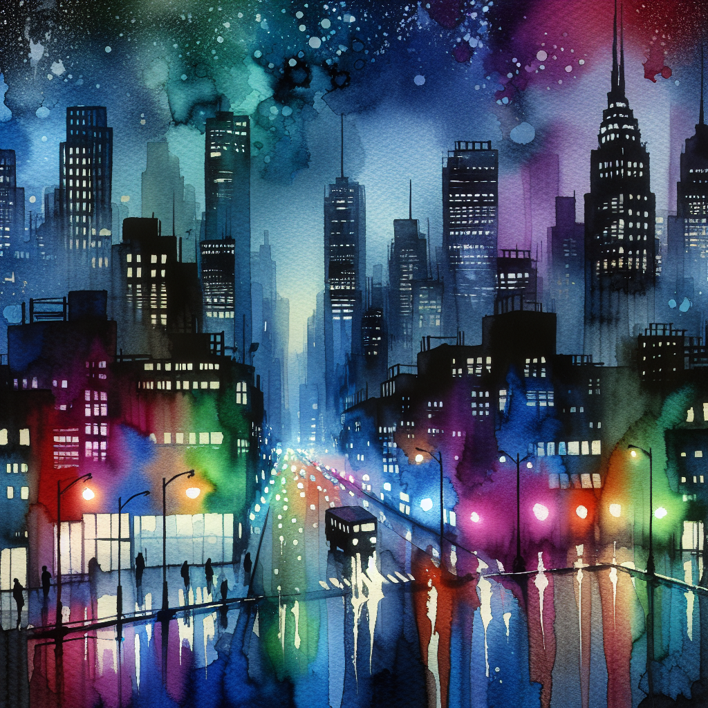 Nocturnal Vibrance — reverse coloring page watercolor background