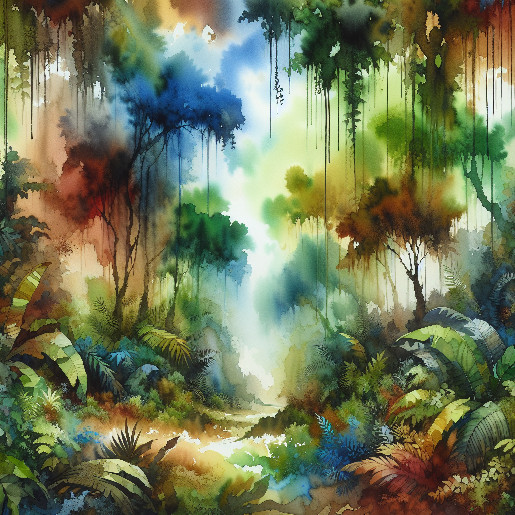 Veiled Verdancy — reverse coloring page watercolor background