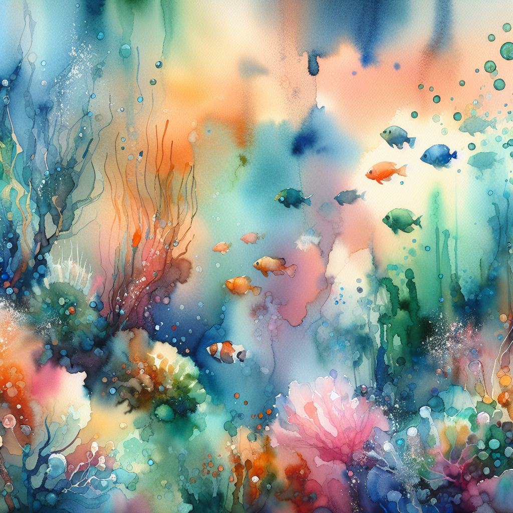 Vibrant Depths — reverse coloring page watercolor background