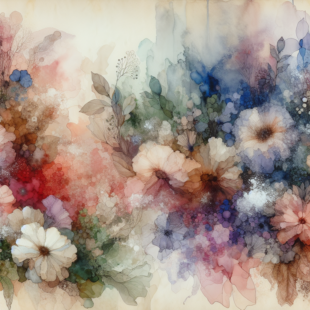 Whispering Blossoms — reverse coloring page watercolor background